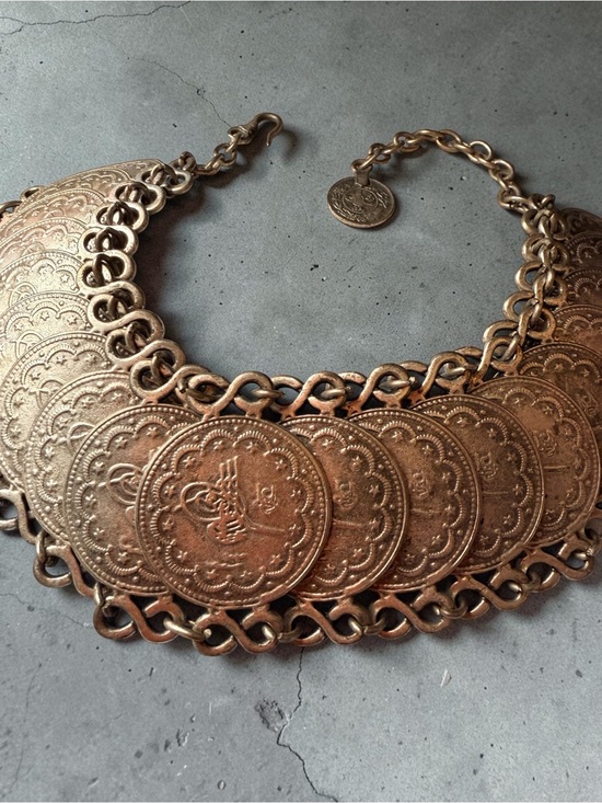 Jewelry - Vintage Statement Coin Collar Necklace - Antique Gold